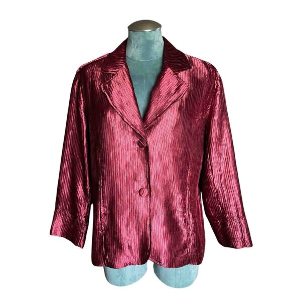 NWT Womens Chico's Pleated 3/4 Sleeve Shimmer Jacket Suit Glam Wine Sheen Size 2 - Picture 1 of 5